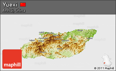 Physical Panoramic Map of Yuexi, single color outside