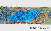 Political Panoramic Map of Yuexi, semi-desaturated