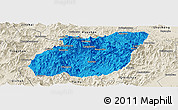 Political Panoramic Map of Yuexi, shaded relief outside