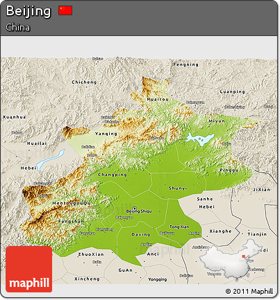 Physical 3D Map of Beijing, shaded relief outside