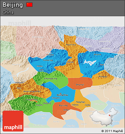Political 3D Map of Beijing, lighten