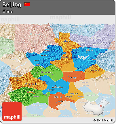 Political 3D Map of Beijing, lighten
