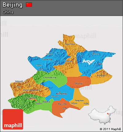 Political 3D Map of Beijing, single color outside