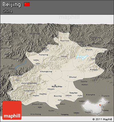 Shaded Relief 3D Map of Beijing, darken