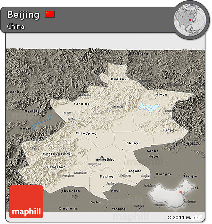 Shaded Relief 3D Map of Beijing, darken