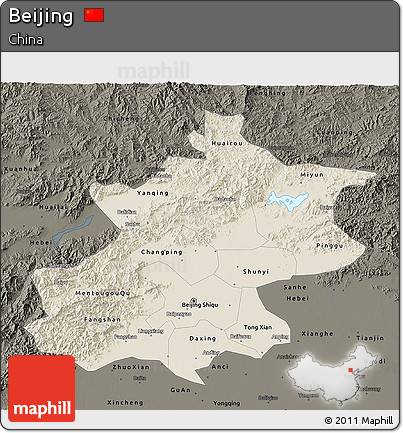 Shaded Relief 3D Map of Beijing, darken