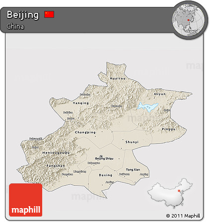 Shaded Relief 3D Map of Beijing, single color outside