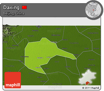 Physical 3D Map of Daxing, darken
