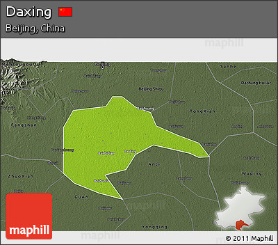 Physical 3D Map of Daxing, darken, semi-desaturated