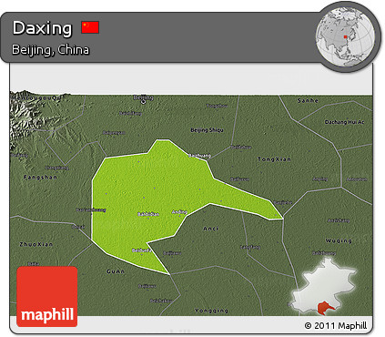 Physical 3D Map of Daxing, darken, semi-desaturated