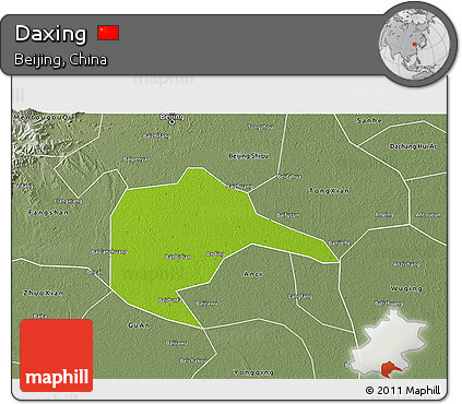 Physical 3D Map of Daxing, semi-desaturated