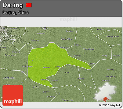 Physical 3D Map of Daxing, semi-desaturated