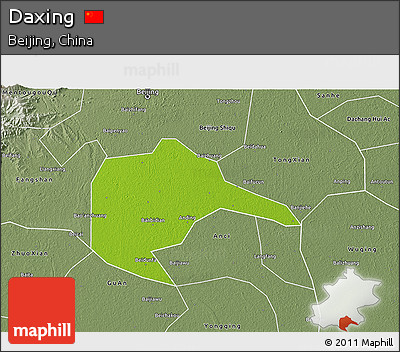 Physical 3D Map of Daxing, semi-desaturated