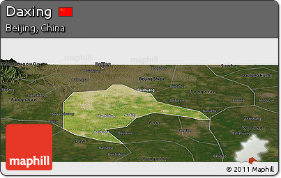 Satellite Panoramic Map of Daxing, darken