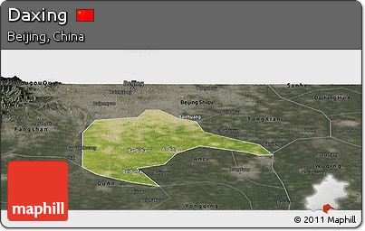 Satellite Panoramic Map of Daxing, darken, semi-desaturated
