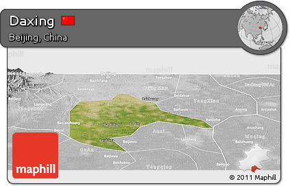 Satellite Panoramic Map of Daxing, lighten, desaturated