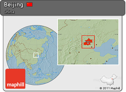Savanna Style Location Map of Beijing, hill shading