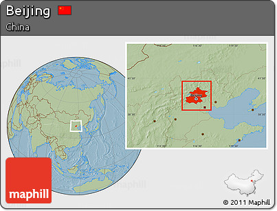 Savanna Style Location Map of Beijing, hill shading