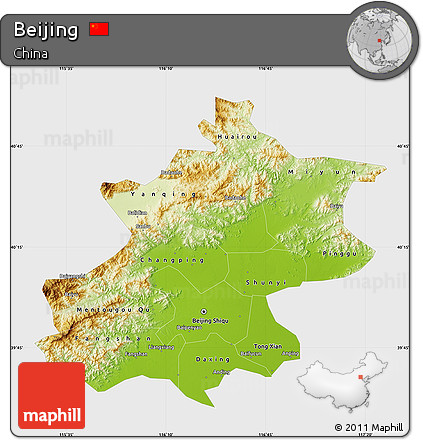 Physical Map of Beijing, single color outside