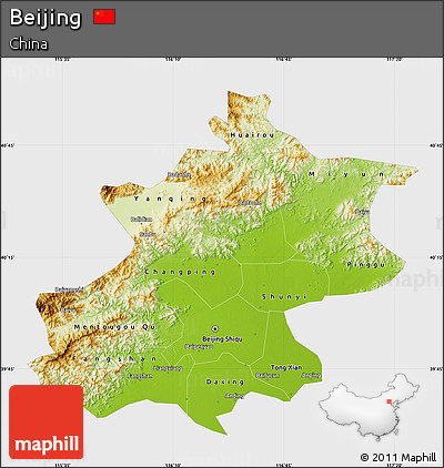Physical Map of Beijing, single color outside