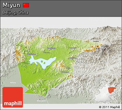Physical 3D Map of Miyun, lighten, semi-desaturated