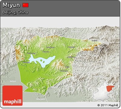 Physical 3D Map of Miyun, lighten, semi-desaturated