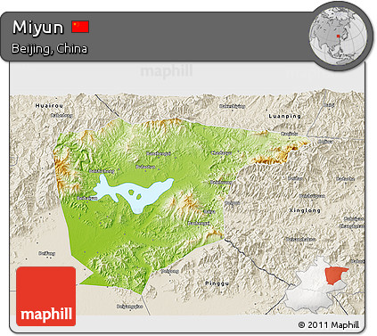 Physical 3D Map of Miyun, shaded relief outside