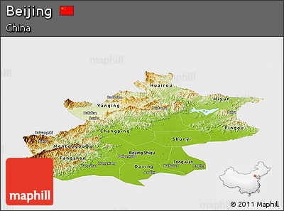 Physical Panoramic Map of Beijing, single color outside