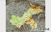 Physical 3D Map of Chongqing, darken, semi-desaturated