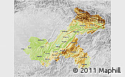 Physical 3D Map of Chongqing, lighten, desaturated