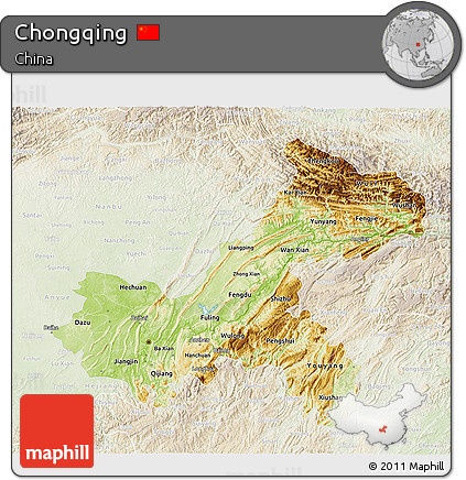 Physical 3D Map of Chongqing, lighten
