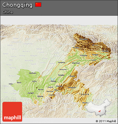 Physical 3D Map of Chongqing, lighten