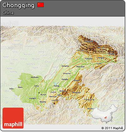 Physical 3D Map of Chongqing, lighten