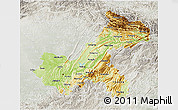 Physical 3D Map of Chongqing, lighten, semi-desaturated