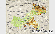 Physical 3D Map of Chongqing, shaded relief outside