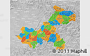 Political 3D Map of Chongqing, lighten, desaturated