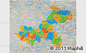 Political 3D Map of Chongqing, lighten, semi-desaturated
