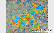 Political 3D Map of Chongqing, semi-desaturated