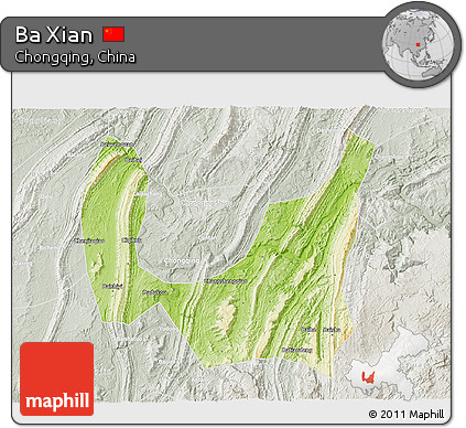 Physical 3D Map of Ba Xian, lighten, semi-desaturated