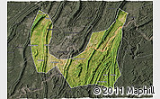 Satellite 3D Map of Ba Xian, darken, semi-desaturated