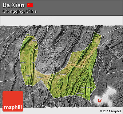 Satellite 3D Map of Ba Xian, desaturated