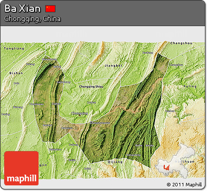 Satellite 3D Map of Ba Xian, physical outside