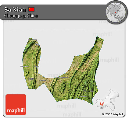 Satellite 3D Map of Ba Xian, single color outside