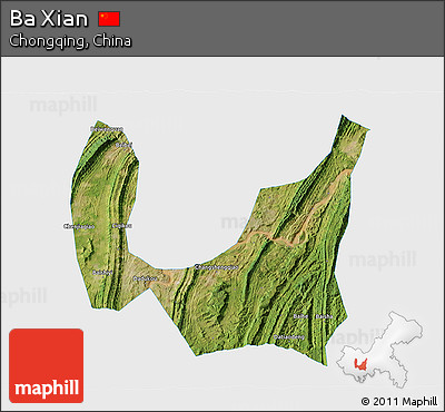 Satellite 3D Map of Ba Xian, single color outside