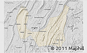 Shaded Relief 3D Map of Ba Xian, desaturated