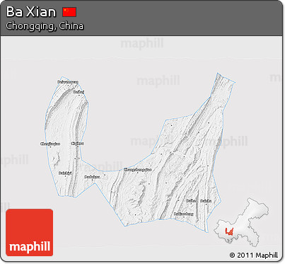 Silver Style 3D Map of Ba Xian, single color outside