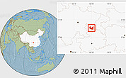 Savanna Style Location Map of Ba Xian, highlighted country, hill shading