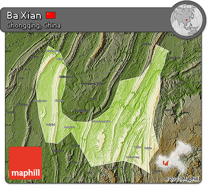 Physical Map of Ba Xian, darken