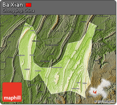 Physical Map of Ba Xian, darken