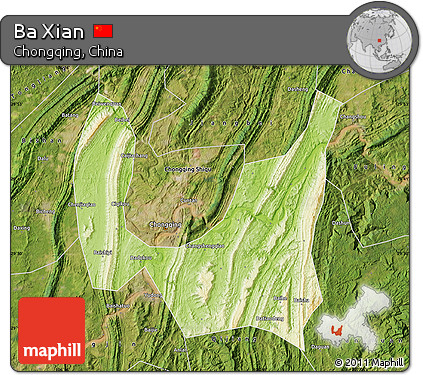 Physical Map of Ba Xian, satellite outside